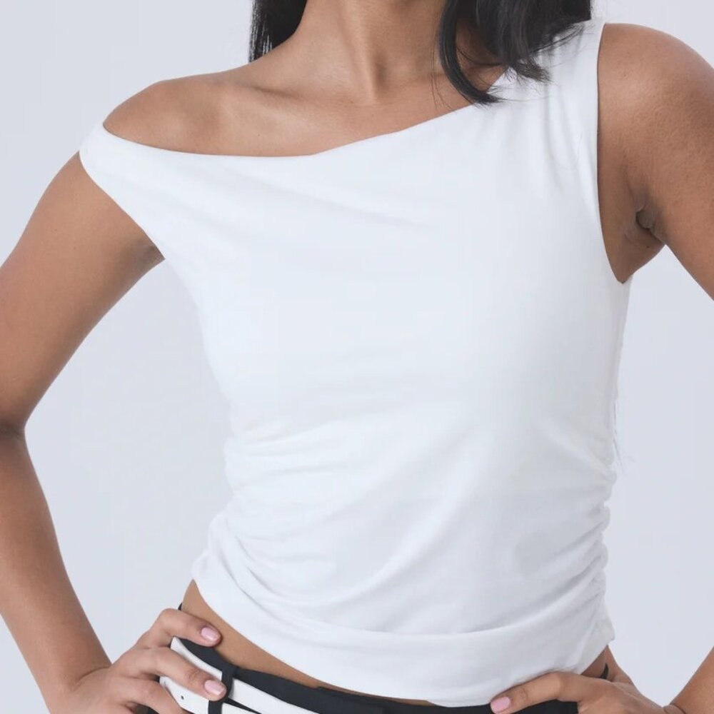 White asymmetrical off the shoulder top - Large